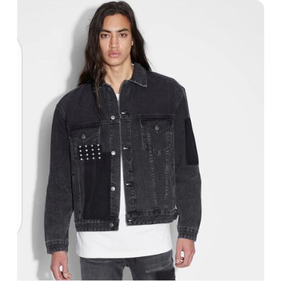 Ksubi Jacket Mens Large Oh G Copy Paster Trashed Black Denim Trucker Distressed - Picture 1 of 13